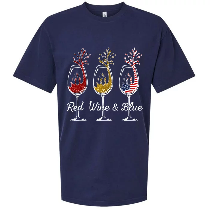 Red Wine & Blue 4th Of July Wine Red White Blue Wine Glasses Sueded Cloud Jersey T-Shirt