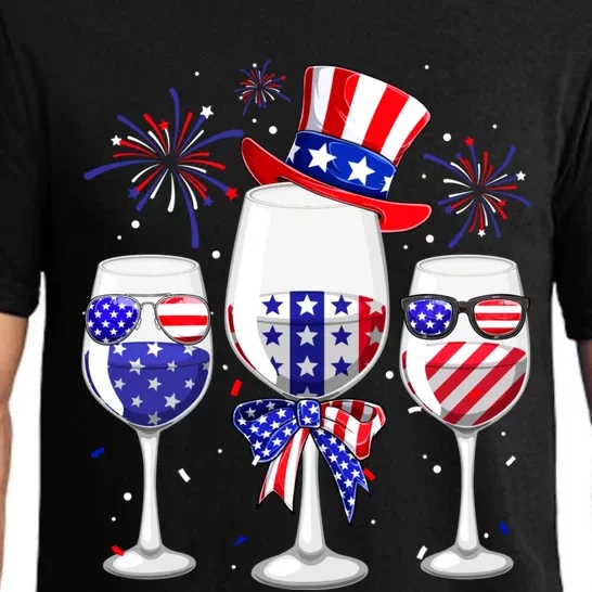 Red White Blue Wine Glasses American Flag Happy 4th Of July Pajama Set