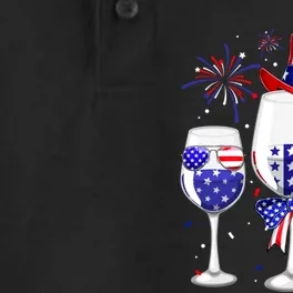 Red White Blue Wine Glasses American Flag Happy 4th Of July Dry Zone Grid Performance Polo