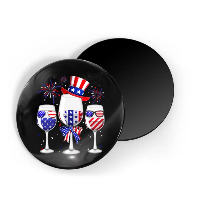 Red White Blue Wine Glasses American Flag Happy 4th Of July Magnet