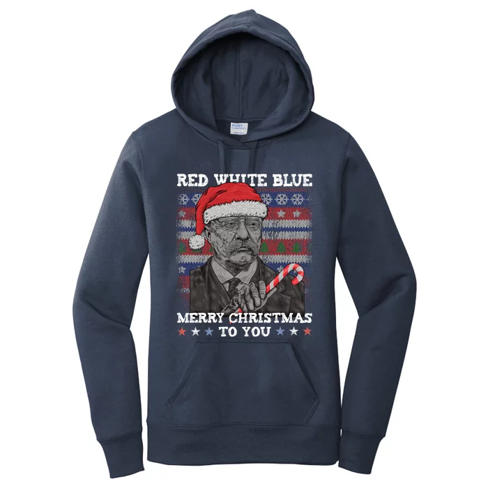 Red White Blue Christmas To You Roosevelt Ugly Xmas Funny Gift Women's Pullover Hoodie