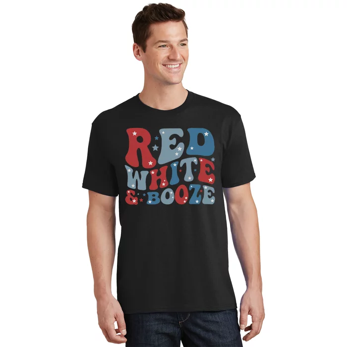 Red White & Booze Summer Funny Drinking 4th of July USA Flag T-Shirt