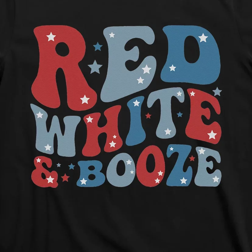 Red White & Booze Summer Funny Drinking 4th of July USA Flag T-Shirt