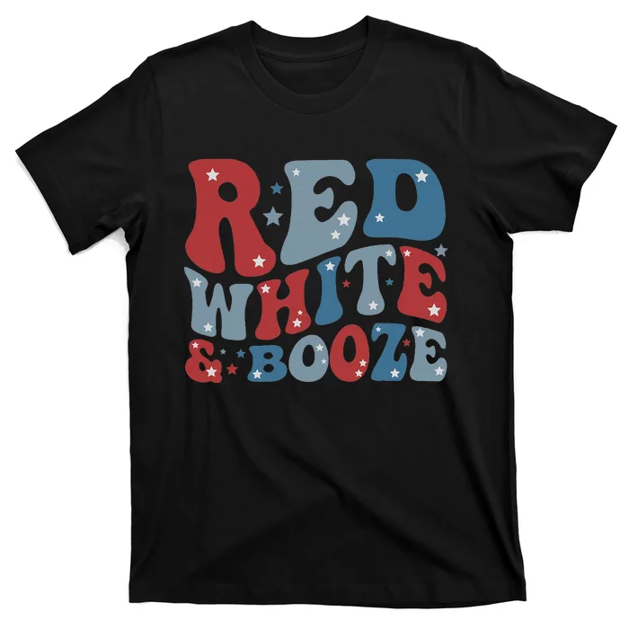 Red White & Booze Summer Funny Drinking 4th of July USA Flag T-Shirt