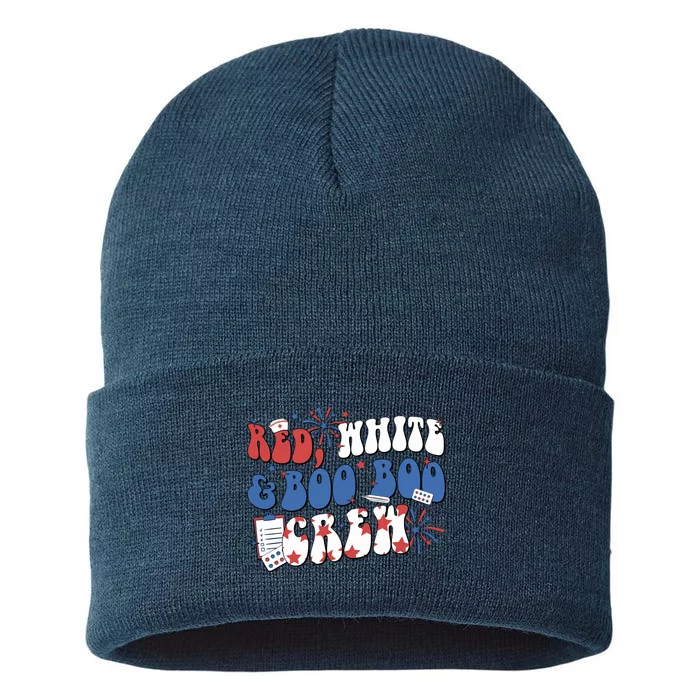 Red White Boo Boo Crew 4th July Sustainable Knit Beanie