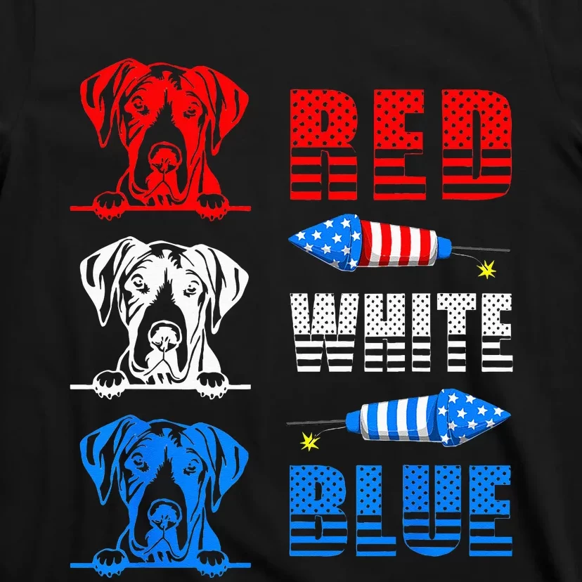 Red White Blue Three Cute Great Dane 4th July American Flag T-Shirt