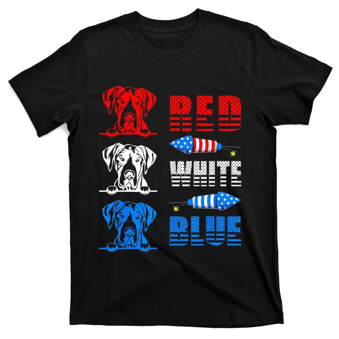 Red White Blue Three Cute Great Dane 4th July American Flag T-Shirt