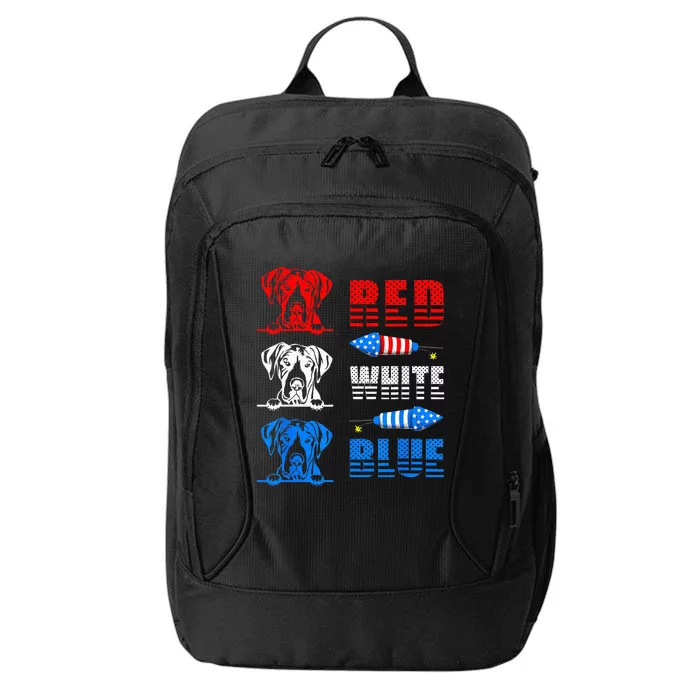 Red White Blue Three Cute Great Dane 4th July American Flag City Backpack