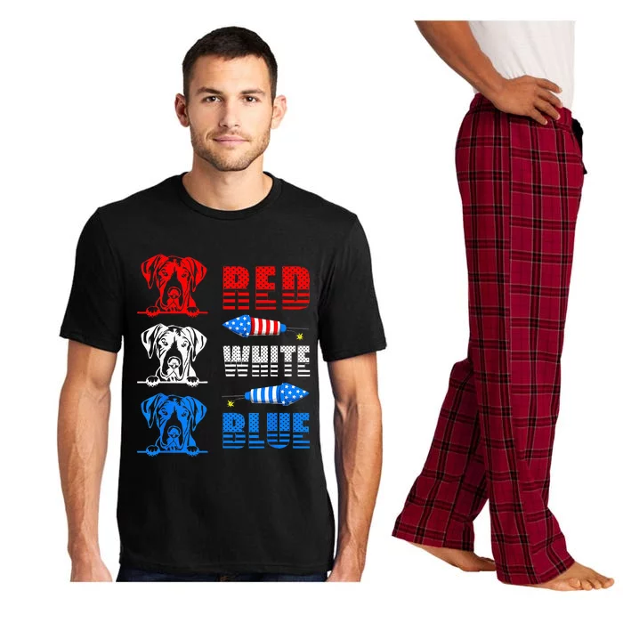 Red White Blue Three Cute Great Dane 4th July American Flag Pajama Set