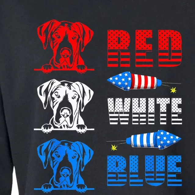 Red White Blue Three Cute Great Dane 4th July American Flag Cropped Pullover Crew