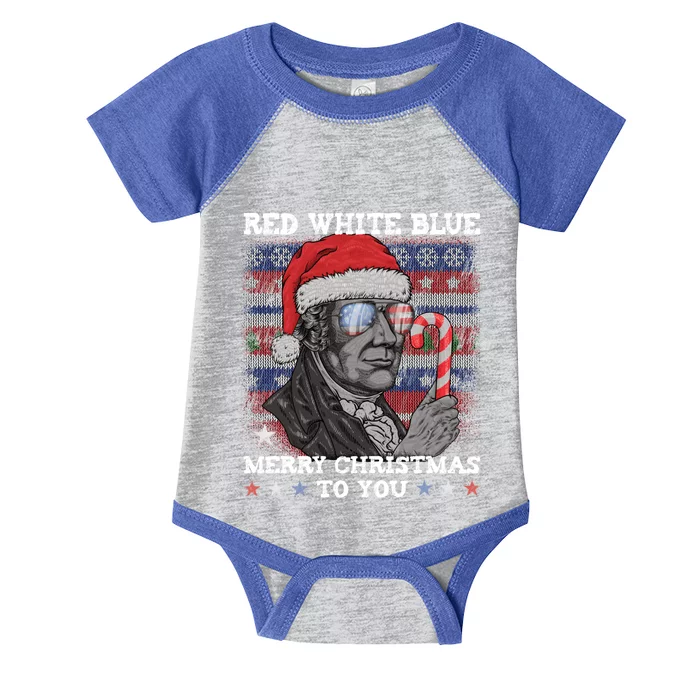 Red White Blue Merry Christmas To You Hamilton Ugly Xmas Gift Infant Baby Jersey Bodysuit