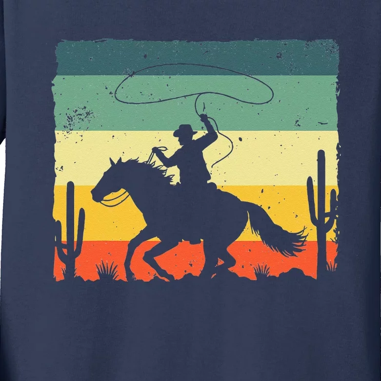 Retro Western Cowboy Design For Men Horse Rider Cowboy Kids Long Sleeve Shirt