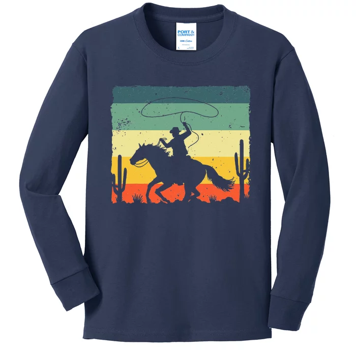 Retro Western Cowboy Design For Men Horse Rider Cowboy Kids Long Sleeve Shirt