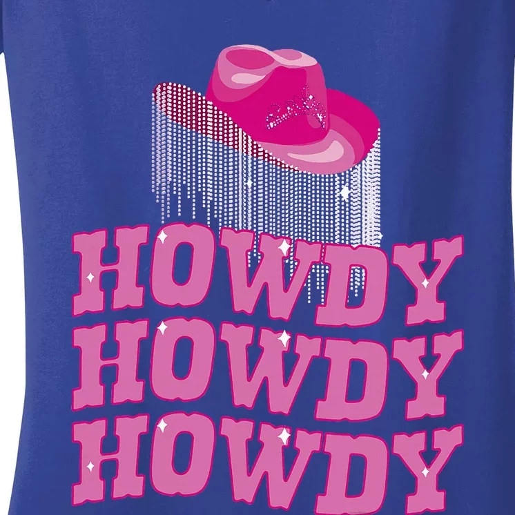 Rodeo Western Country Southern Cowgirl Hat Howdy Women's V-Neck T-Shirt