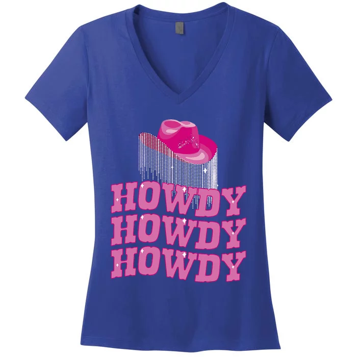 Rodeo Western Country Southern Cowgirl Hat Howdy Women's V-Neck T-Shirt