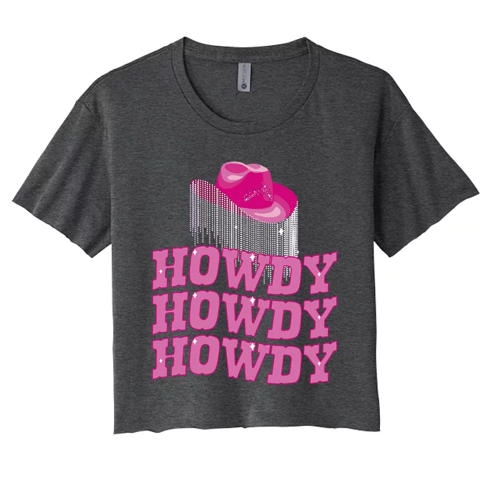 Rodeo Western Country Southern Cowgirl Hat Howdy Women's Crop Top Tee