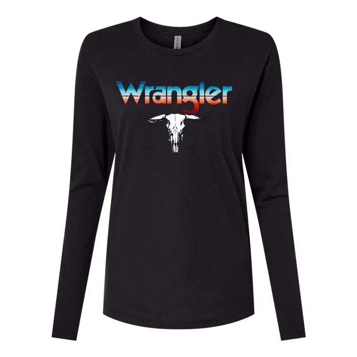 Rodeo Western Cow Skull Print Wrangler Vintage Style Womens Cotton Relaxed Long Sleeve T-Shirt