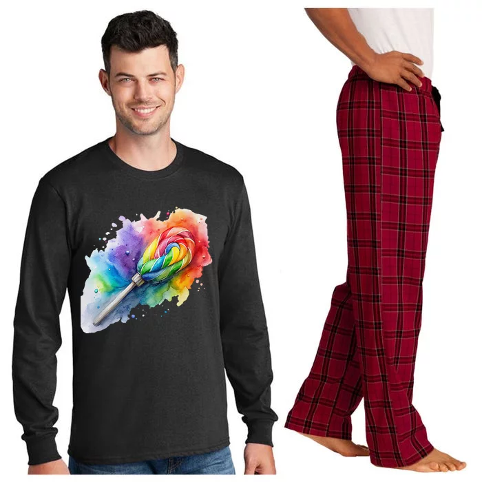 Rainbow Watercolor Candy Brush Multicolor Long Sleeve Pajama Set