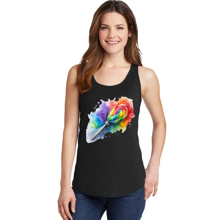 Rainbow Watercolor Candy Brush Multicolor Ladies Essential Tank