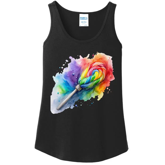 Rainbow Watercolor Candy Brush Multicolor Ladies Essential Tank