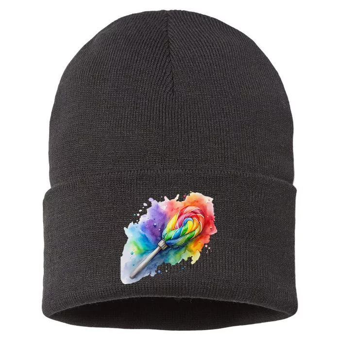 Rainbow Watercolor Candy Brush Multicolor Sustainable Knit Beanie