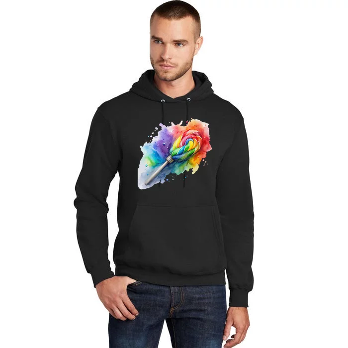 Rainbow Watercolor Candy Brush Multicolor Tall Hoodie