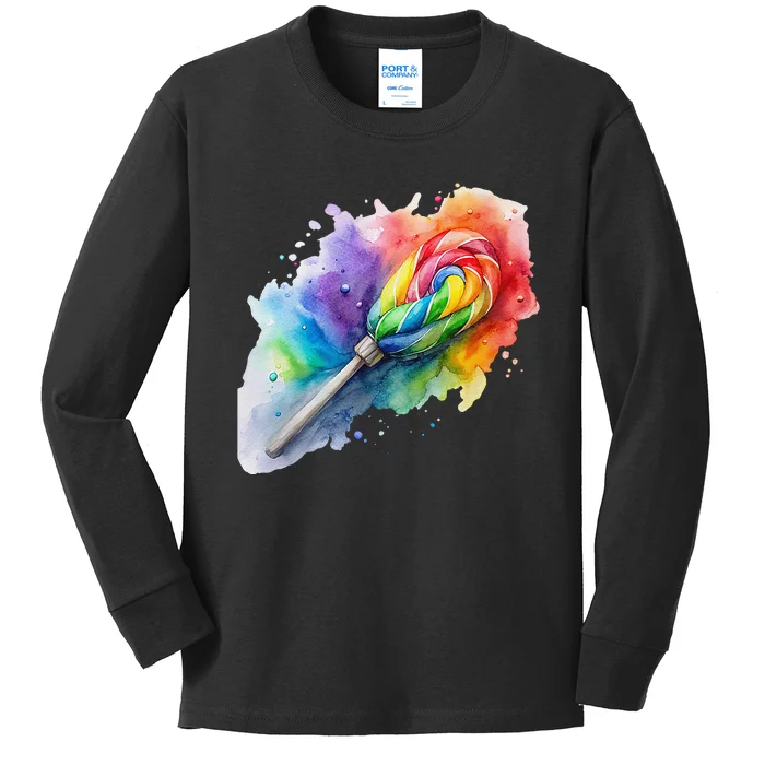 Rainbow Watercolor Candy Brush Multicolor Kids Long Sleeve Shirt