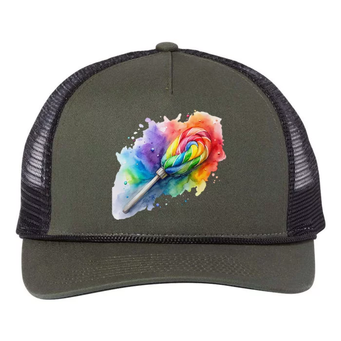 Rainbow Watercolor Candy Brush Multicolor Retro Rope Trucker Hat Cap