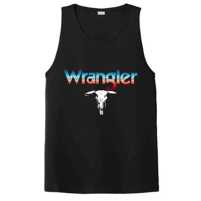 Rodeo Western Cow Skull Print Wrangler Vintage Style Performance Tank