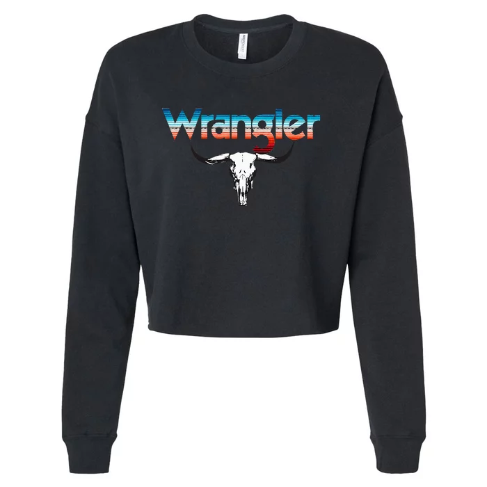 Rodeo Western Cow Skull Print Wrangler Vintage Style Cropped Pullover Crew