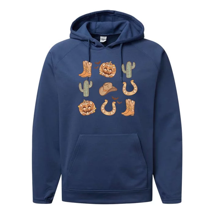 Retro Western Country Southern Boots Pumpkin Rodeo Halloween Cute Gift Performance Fleece Hoodie