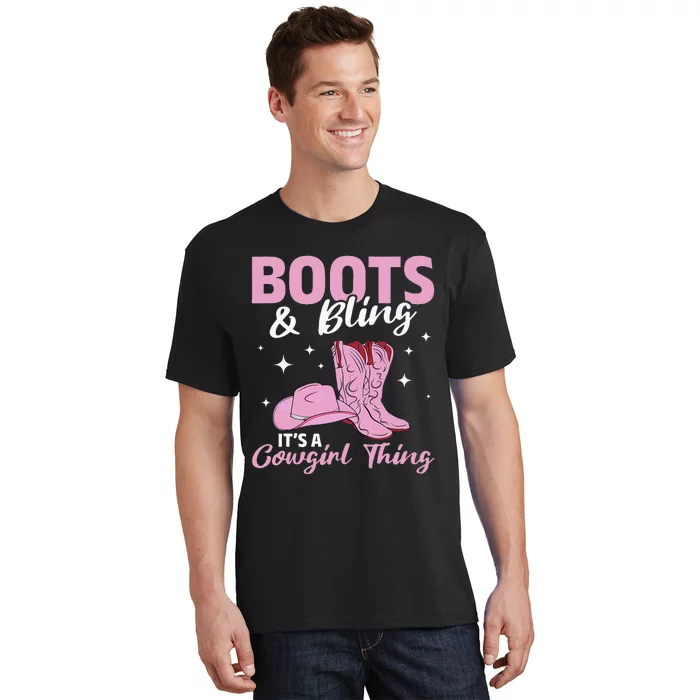 Rodeo Western Country Southern Cow hat Boots & Bling T-Shirt