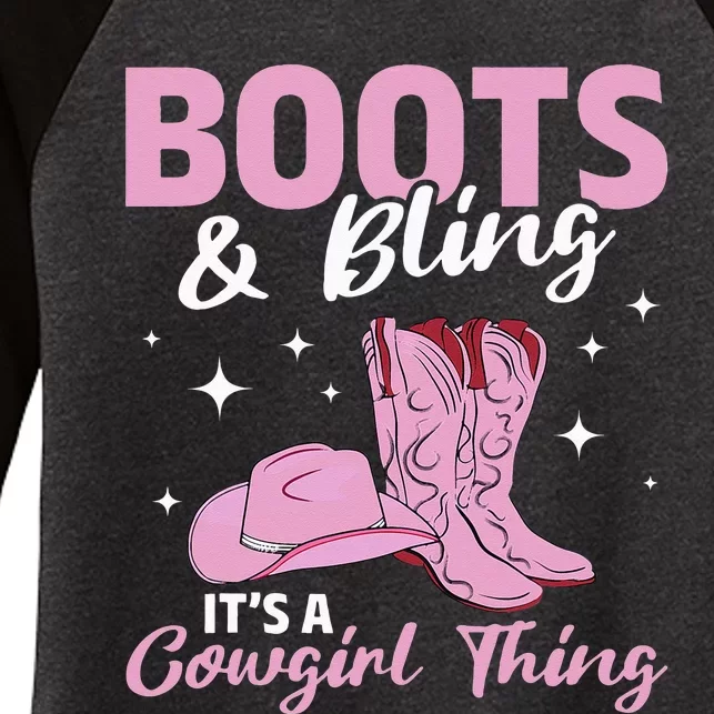 Rodeo Western Country Southern Cow hat Boots & Bling Women's Tri-Blend 3/4-Sleeve Raglan Shirt