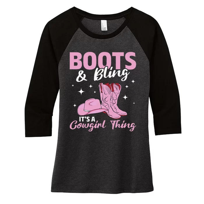 Rodeo Western Country Southern Cow hat Boots & Bling Women's Tri-Blend 3/4-Sleeve Raglan Shirt