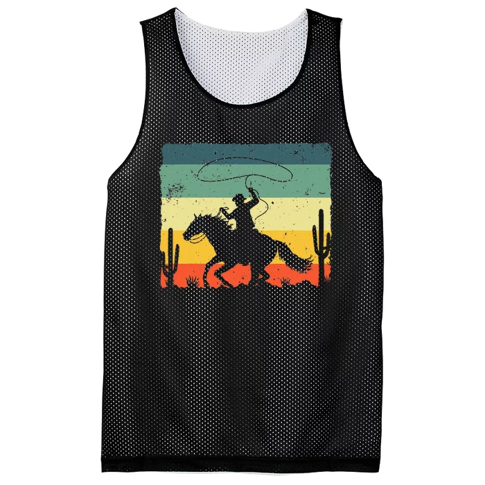 Retro Western Cowboy Design Horse Rider Cowboy Mesh Reversible Basketball Jersey Tank