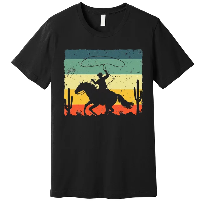 Retro Western Cowboy Design Horse Rider Cowboy Premium T-Shirt