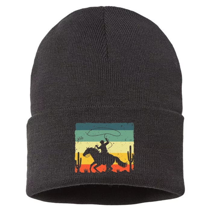 Retro Western Cowboy Design Horse Rider Cowboy Sustainable Knit Beanie