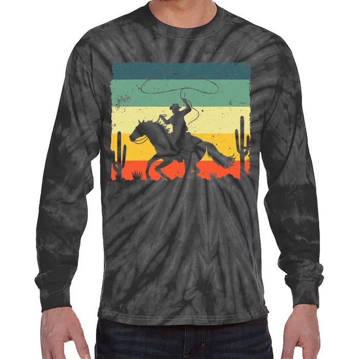 Retro Western Cowboy Design Horse Rider Cowboy Tie-Dye Long Sleeve Shirt