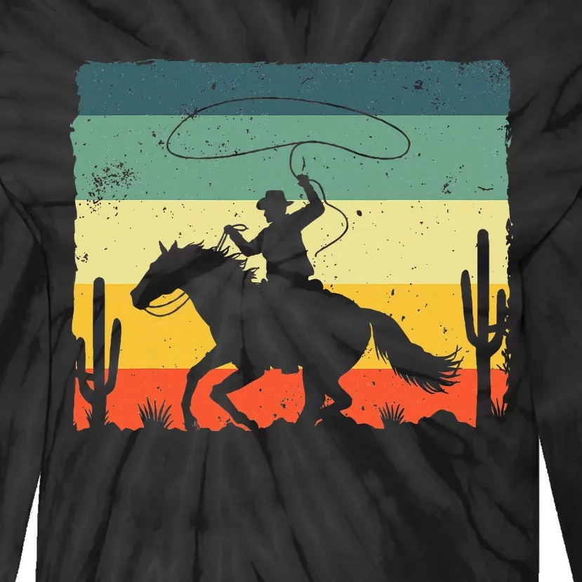 Retro Western Cowboy Design Horse Rider Cowboy Tie-Dye Long Sleeve Shirt