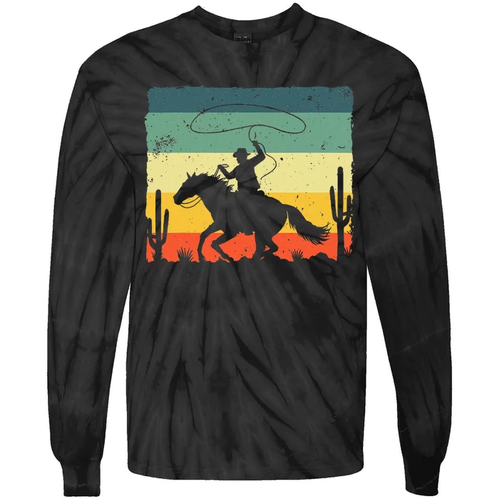 Retro Western Cowboy Design Horse Rider Cowboy Tie-Dye Long Sleeve Shirt