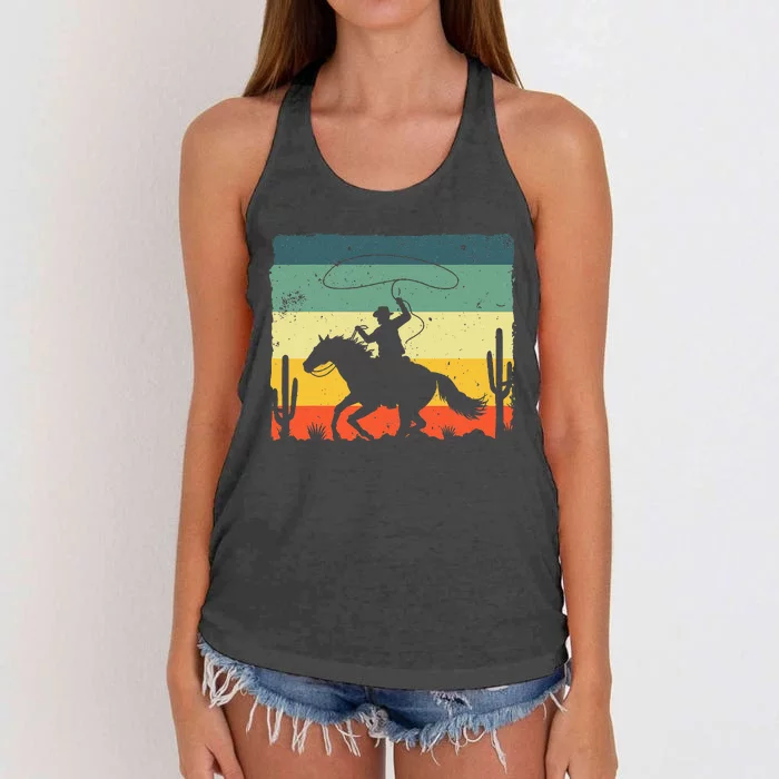 Retro Western Cowboy Design Horse Rider Cowboy Women's Knotted Racerback Tank