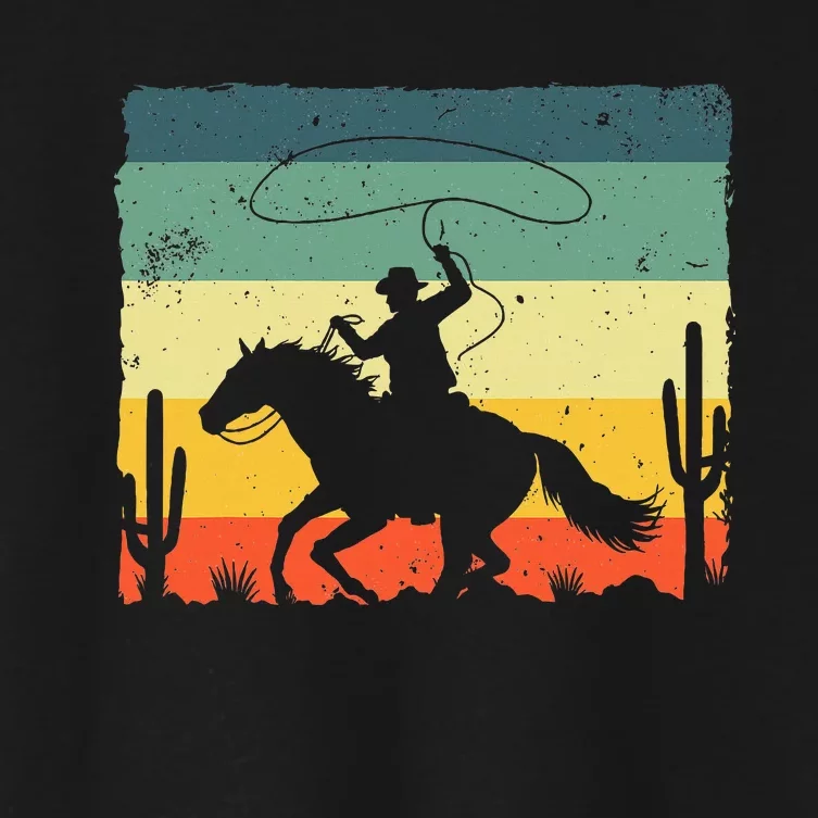 Retro Western Cowboy Design Horse Rider Cowboy Women's Crop Top Tee