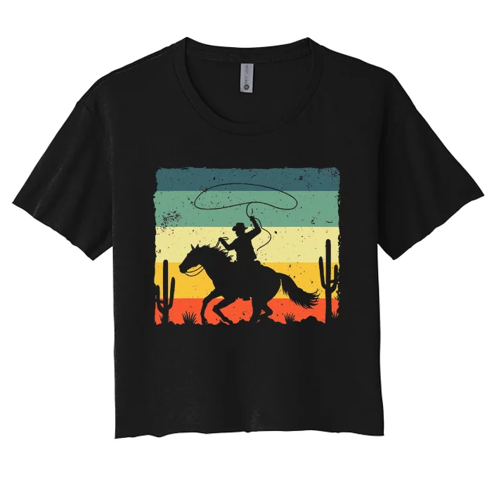 Retro Western Cowboy Design Horse Rider Cowboy Women's Crop Top Tee