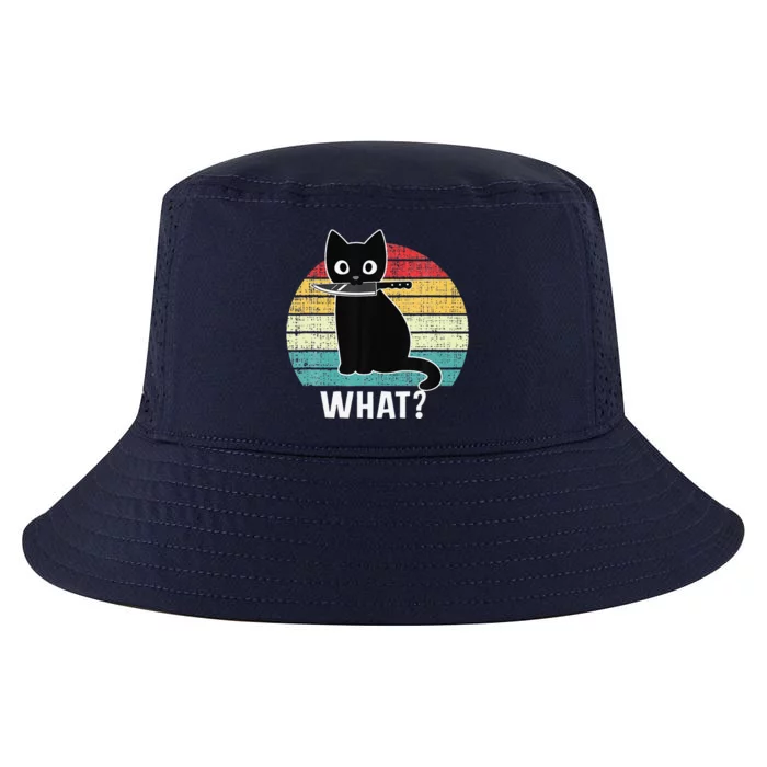 Retro What Cat Black Knife Meow Kitty Funny Cats Mom Dad Cool Comfort Performance Bucket Hat