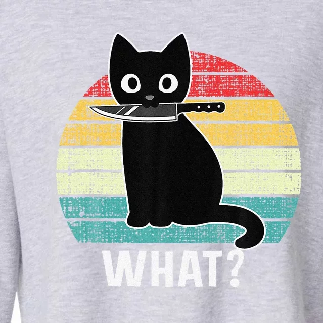 Retro What Cat Black Knife Meow Kitty Funny Cats Mom Dad Cropped Pullover Crew