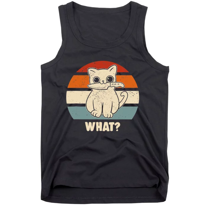 Retro What Cat Knife Meow Kitty Funny Cats Mom And Cat Dad Tank Top