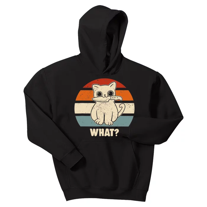 Retro What Cat Knife Meow Kitty Funny Cats Mom And Cat Dad Kids Hoodie