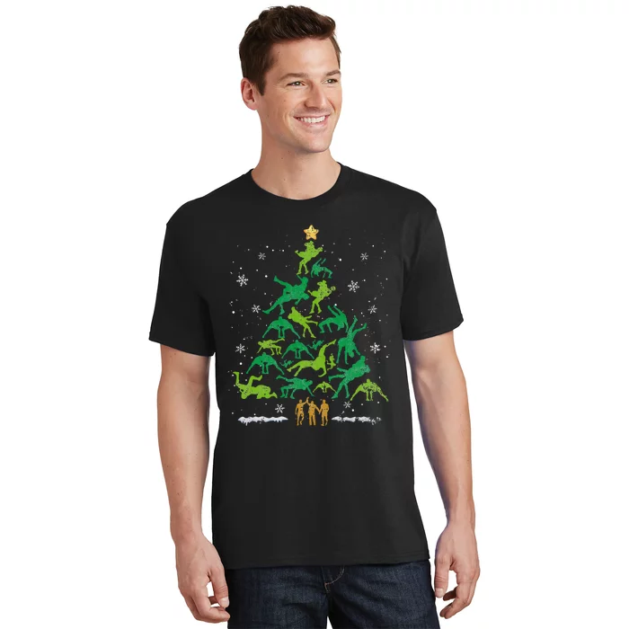 Retro Wrestling Christmas Tree Xmas Wrestling Player Lover T-Shirt
