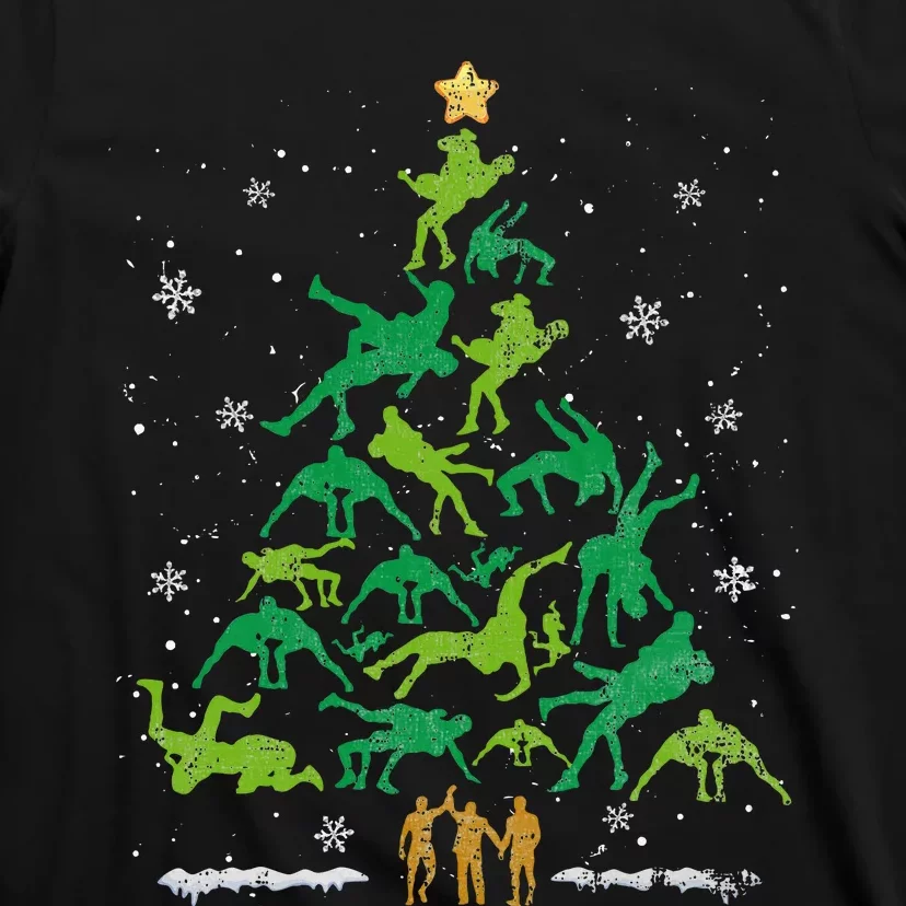 Retro Wrestling Christmas Tree Xmas Wrestling Player Lover T-Shirt