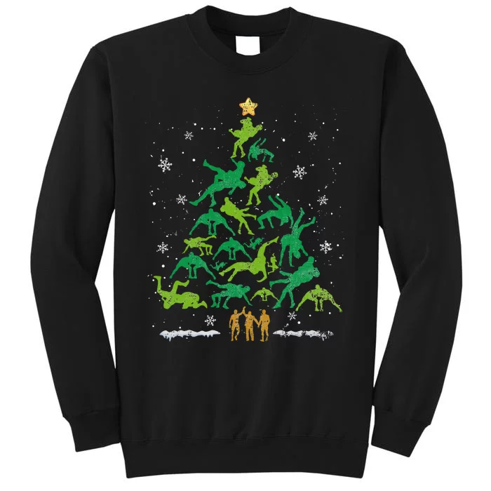 Retro Wrestling Christmas Tree Xmas Wrestling Player Lover Tall Sweatshirt